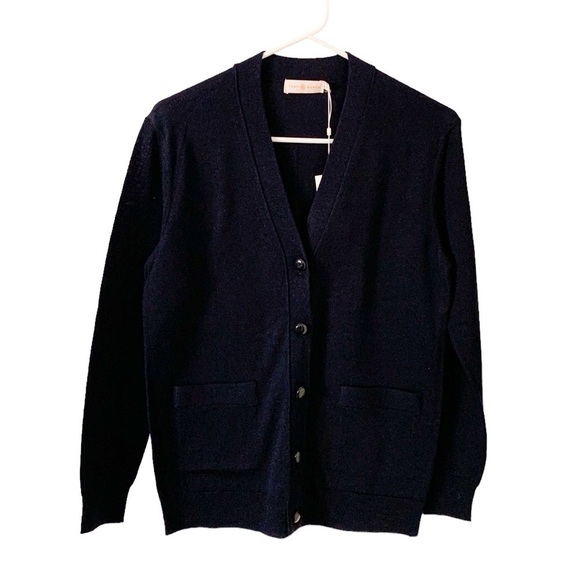 Tory Burch Long Sleeve V Neck Cardigan Merino Wool Sweater